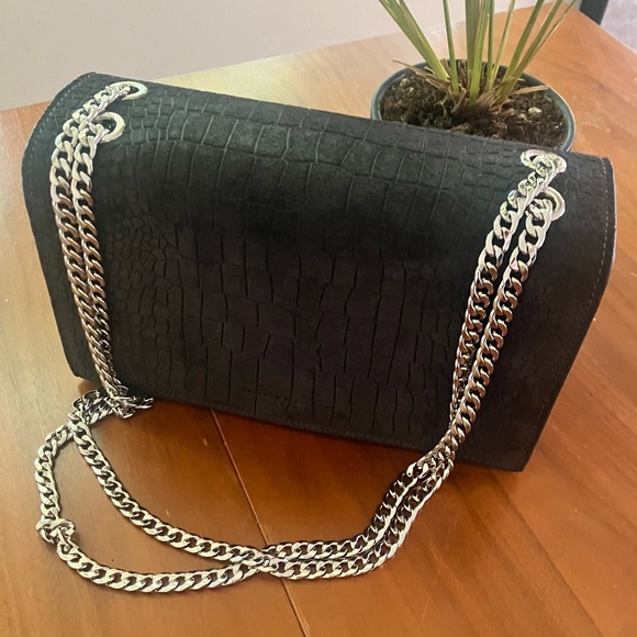 Brandon Blackwood Black Suede Standard Sophia Bag, Silver Hardware, Croc Effect - Picture 2 of 13